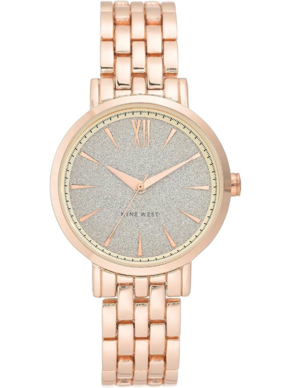 Nine West Women's Rose Gold Analog Japanese Quartz Glitter Bracelet Round Watch
